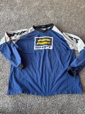Shift Racing Moto Jersey Blue Long Sleeve Graphic Tee Size XL Motocross Y2K